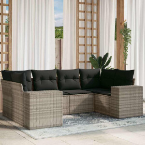 vidaXL 6-delige Loungeset met kussens poly rattan lichtgrijs