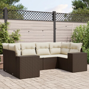 vidaXL 6-delige Loungeset met kussens poly rattan bruin