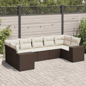 vidaXL 7-delige Loungeset met kussens poly rattan bruin