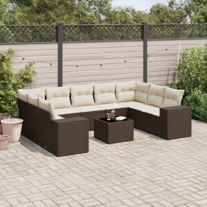vidaXL 10-delige Loungeset met kussens poly rattan bruin