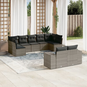 vidaXL 9-delige Loungeset met kussens poly rattan grijs