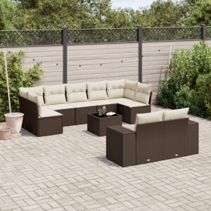 vidaXL 10-delige Loungeset met kussens poly rattan bruin