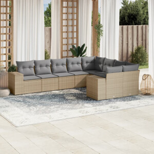 vidaXL 9-delige Loungeset met kussens poly rattan beige