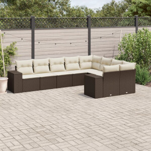 vidaXL 9-delige Loungeset met kussens poly rattan bruin