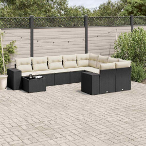 vidaXL 10-delige Loungeset met kussens poly rattan zwart