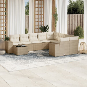 vidaXL 10-delige Loungeset met kussens poly rattan beige