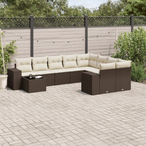 vidaXL 10-delige Loungeset met kussens poly rattan bruin
