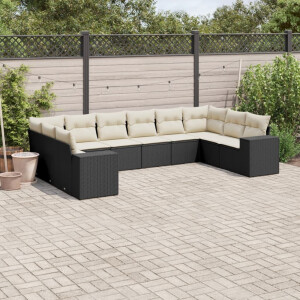 vidaXL 10-delige Loungeset met kussens poly rattan zwart