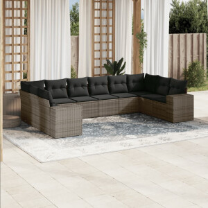 vidaXL 10-delige Loungeset met kussens poly rattan grijs