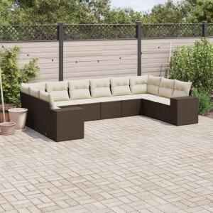 vidaXL 10-delige Loungeset met kussens poly rattan bruin