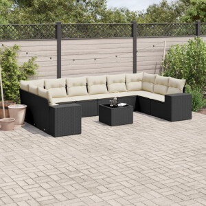 vidaXL 11-delige Loungeset met kussens poly rattan zwart
