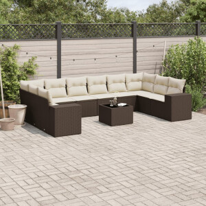 vidaXL 11-delige Loungeset met kussens poly rattan bruin