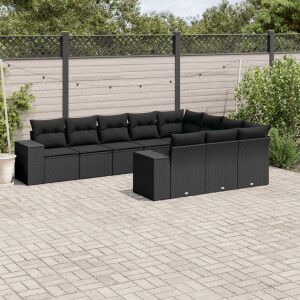 vidaXL 10-delige Loungeset met kussens poly rattan zwart