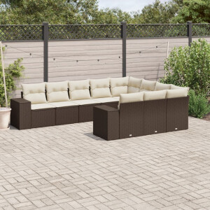 vidaXL 10-delige Loungeset met kussens poly rattan bruin