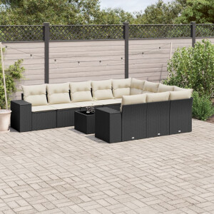 vidaXL 11-delige Loungeset met kussens poly rattan zwart