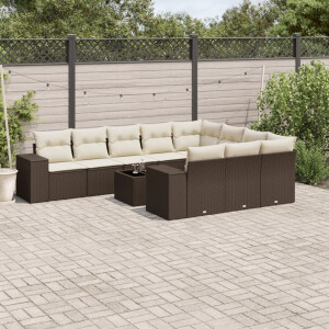 vidaXL 11-delige Loungeset met kussens poly rattan bruin