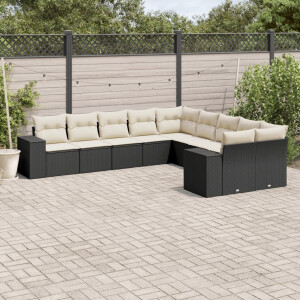 vidaXL 10-delige Loungeset met kussens poly rattan zwart