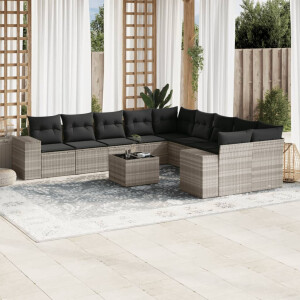vidaXL 11-delige Loungeset met kussens poly rattan lichtgrijs