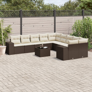 vidaXL 11-delige Loungeset met kussens poly rattan bruin