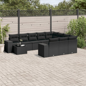 vidaXL 11-delige Loungeset met kussens poly rattan zwart