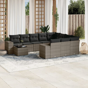 vidaXL 11-delige Loungeset met kussens poly rattan grijs