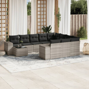 vidaXL 11-delige Loungeset met kussens poly rattan lichtgrijs