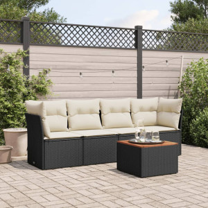 vidaXL 5-delige Loungeset met kussens poly rattan zwart