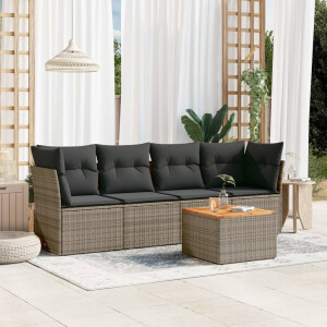vidaXL 5-delige Loungeset met kussens poly rattan grijs