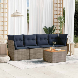 vidaXL 5-delige Loungeset met kussens poly rattan grijs