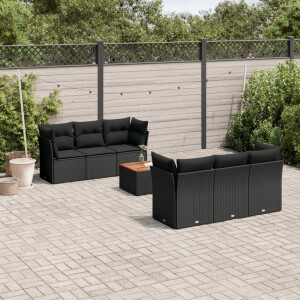 vidaXL 7-delige Loungeset met <a title="kussens vergelijken" href="https://furn.nl/kussens">kussens</a> poly rattan zwart