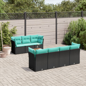 vidaXL 8-delige Loungeset met kussens poly rattan zwart