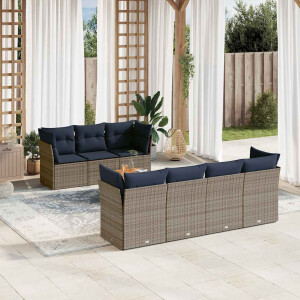 vidaXL 8-delige Loungeset met kussens poly rattan grijs