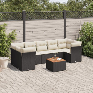 vidaXL 8-delige Loungeset met kussens poly rattan zwart