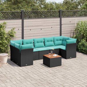 vidaXL 8-delige Loungeset met kussens poly rattan zwart