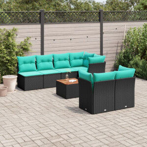 vidaXL 8-delige Loungeset met kussens poly rattan zwart