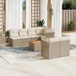 vidaXL 8-delige Loungeset met kussens poly rattan beige