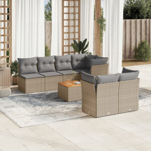 vidaXL 8-delige Loungeset met kussens poly rattan gemengd beige