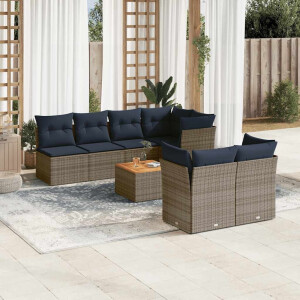 vidaXL 8-delige Loungeset met kussens poly rattan grijs