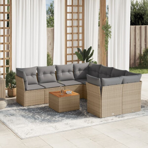 vidaXL 9-delige Loungeset met kussens poly rattan gemengd beige