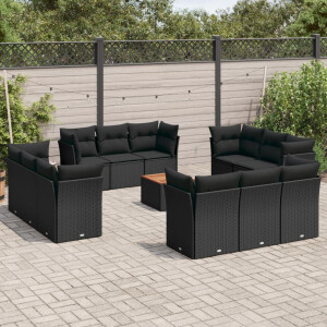 vidaXL 13-delige Loungeset met kussens poly rattan zwart