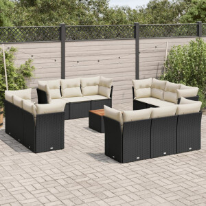 vidaXL 13-delige Loungeset met kussens poly rattan zwart