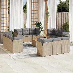 vidaXL 13-delige Loungeset met kussens poly rattan gemengd beige