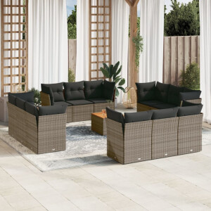 vidaXL 13-delige Loungeset met kussens poly rattan grijs