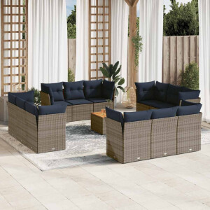 vidaXL 13-delige Loungeset met kussens poly rattan grijs