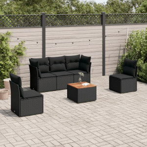 vidaXL 6-delige Loungeset met kussens poly rattan zwart