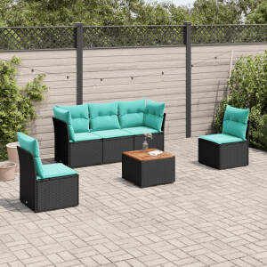 vidaXL 6-delige Loungeset met kussens poly rattan zwart