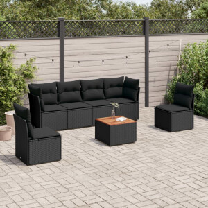 vidaXL 7-delige Loungeset met kussens poly rattan zwart