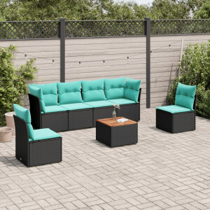 vidaXL 7-delige Loungeset met kussens poly rattan zwart