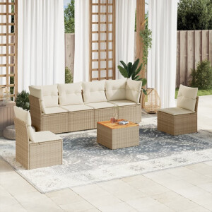 vidaXL 7-delige Loungeset met kussens poly rattan beige