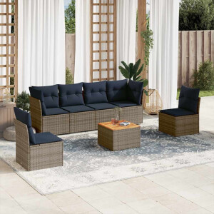 vidaXL 7-delige Loungeset met kussens poly rattan grijs